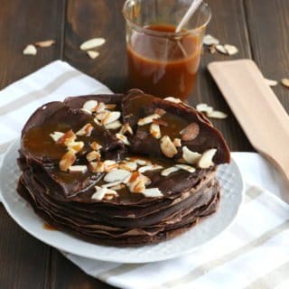 Vegan Chocolate Crepes with Caramel Sauce