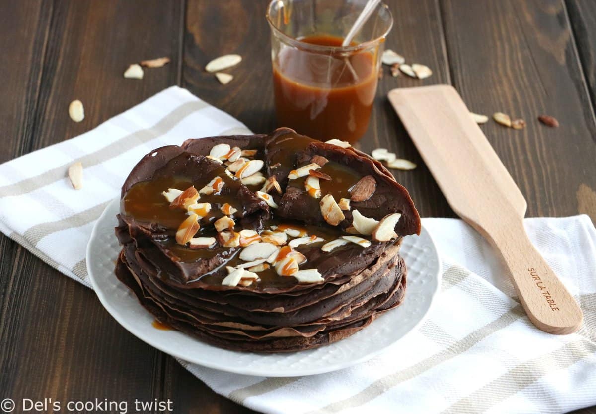 Vegan Chocolate Crepes with Caramel Sauce