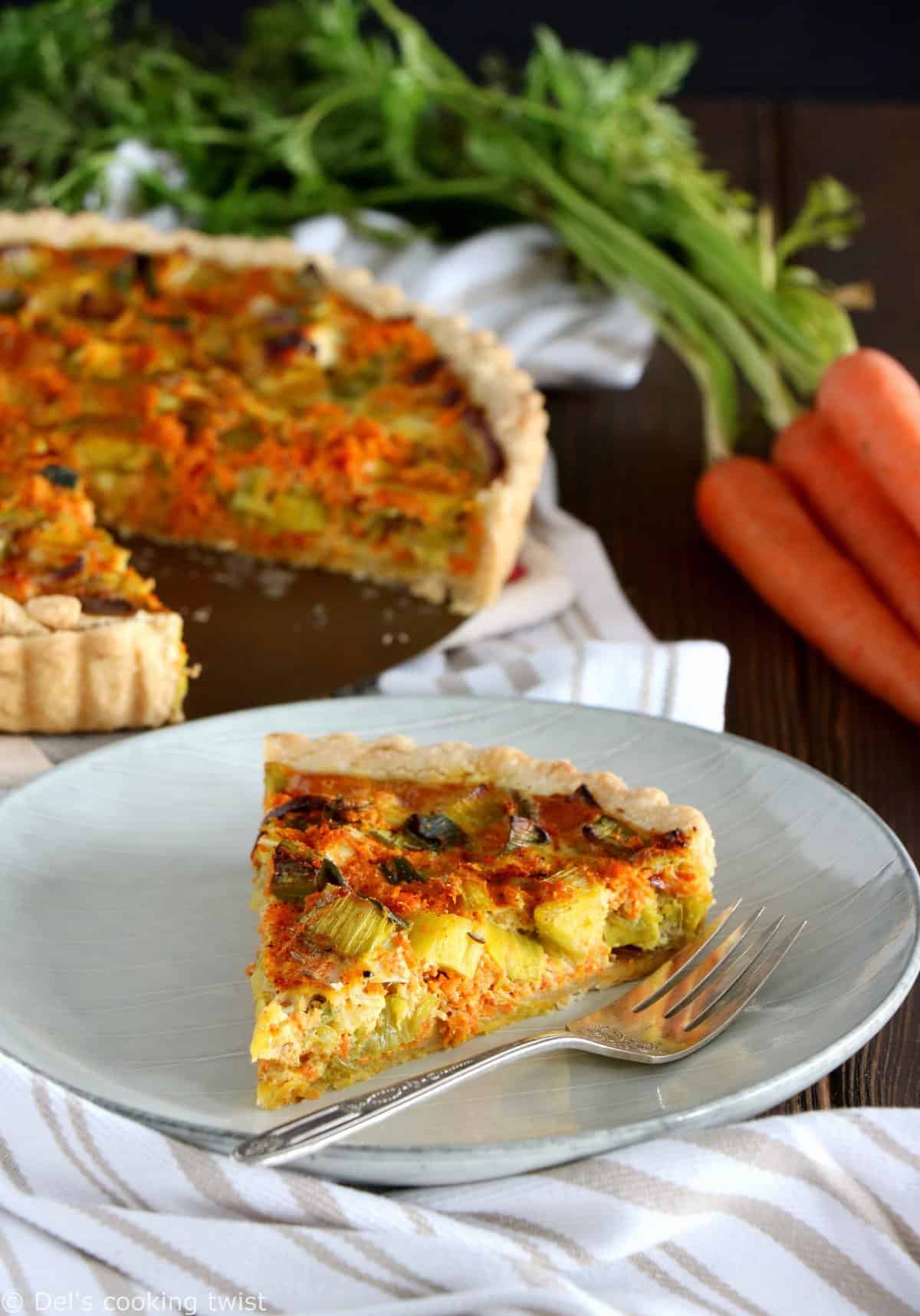 Quiche poireaux-carottes épicée au curry