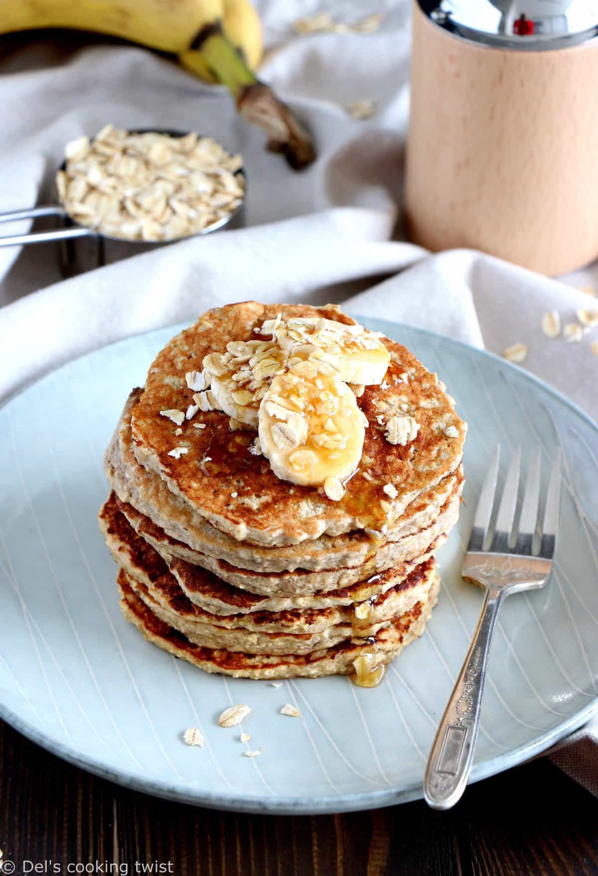 Pancakes express banane et flocons d'avoine (sans gluten, sans lactose)