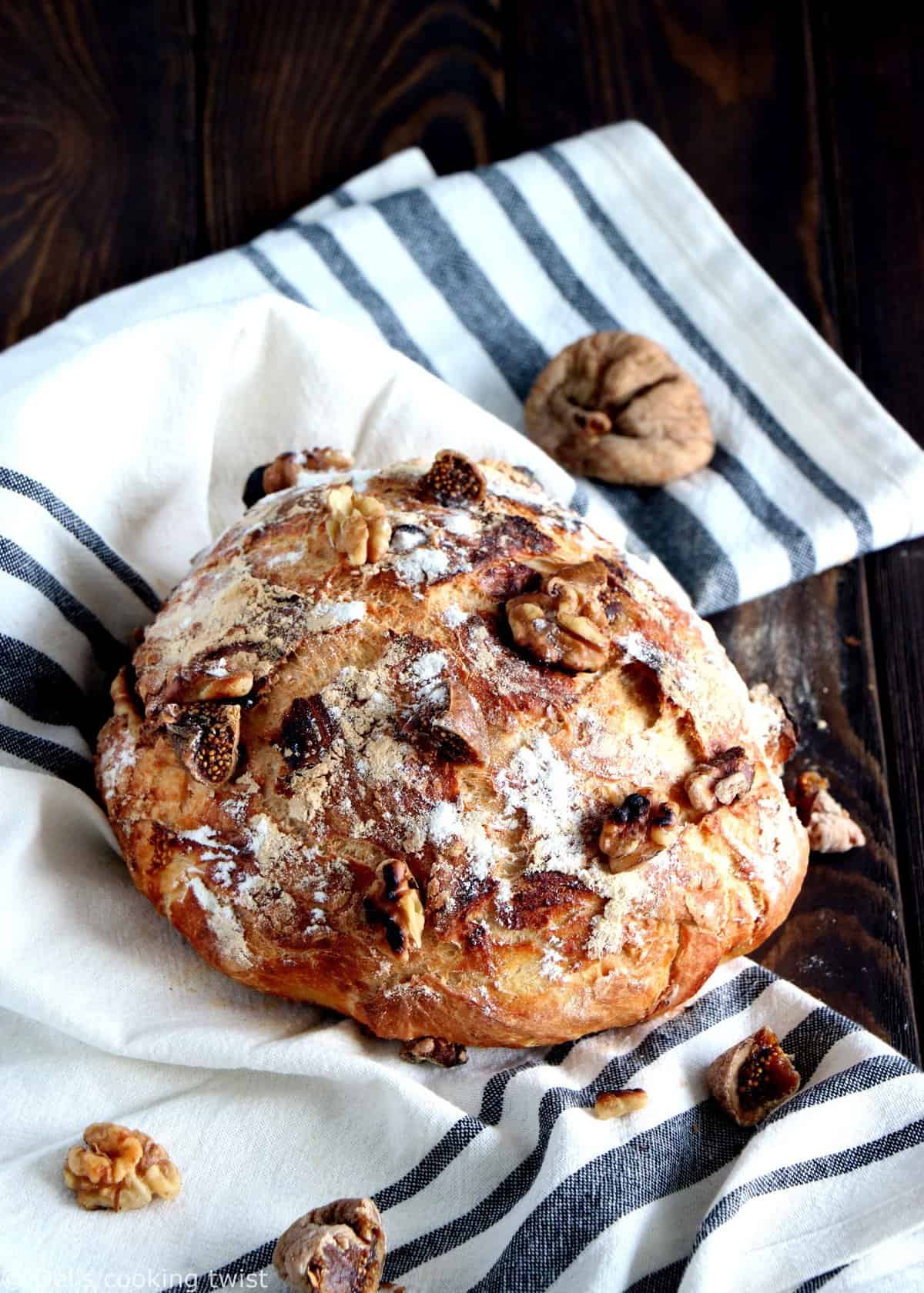 Rustic Fig and Olive No Knead Bread