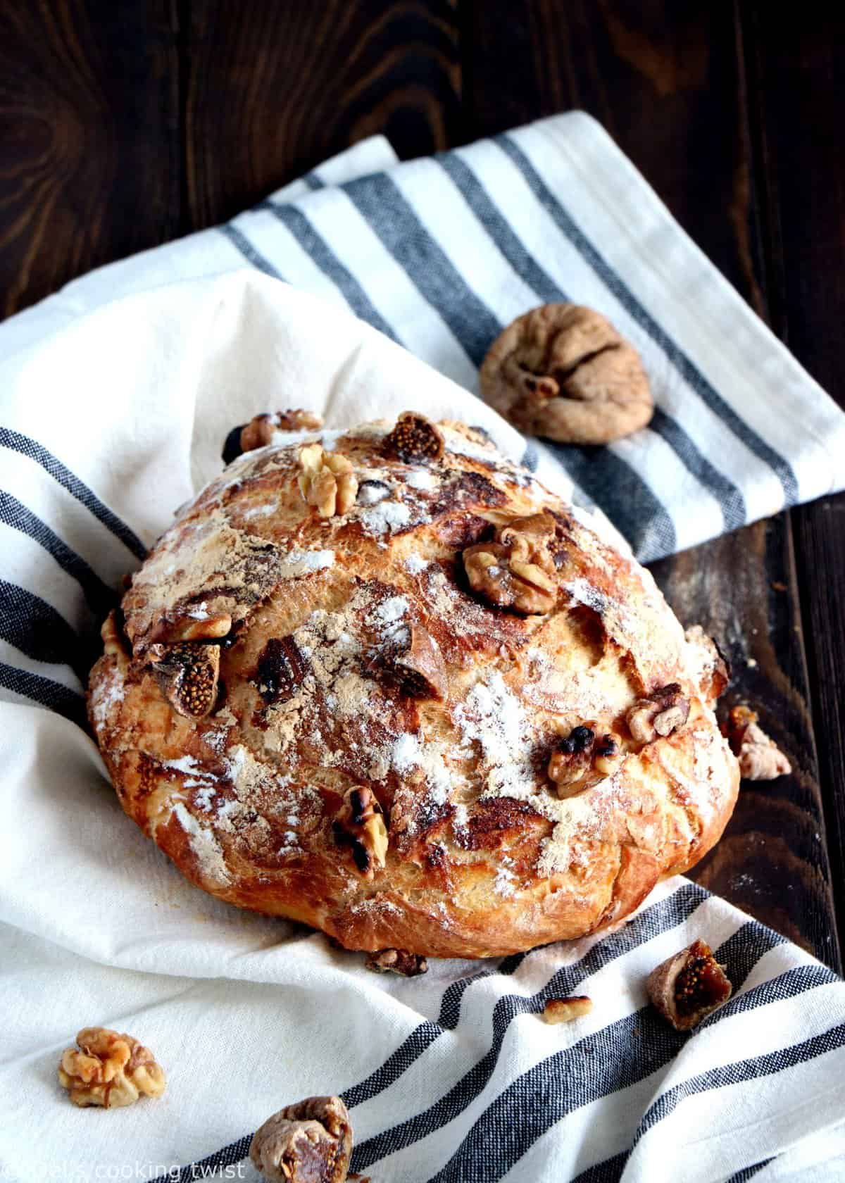 Rustic Fig and Walnut No Knead Bread