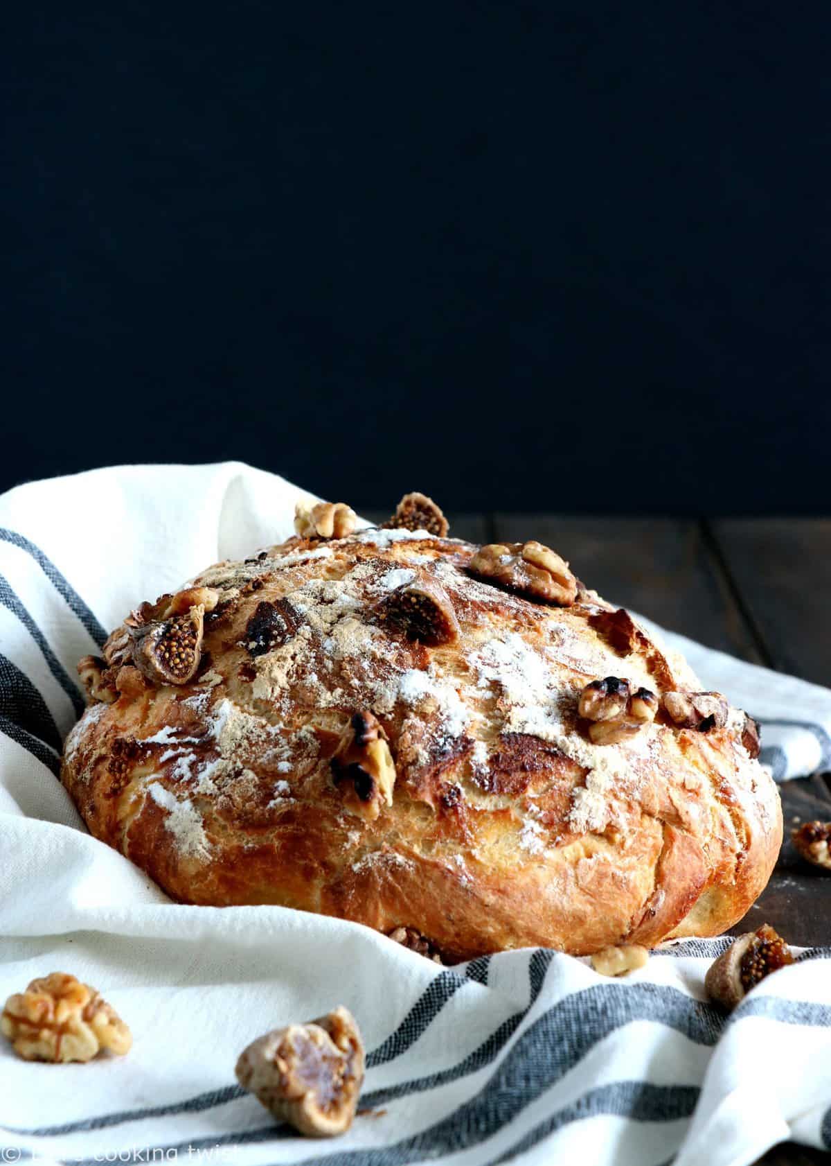 Rustic Fig and Walnut No Knead Bread