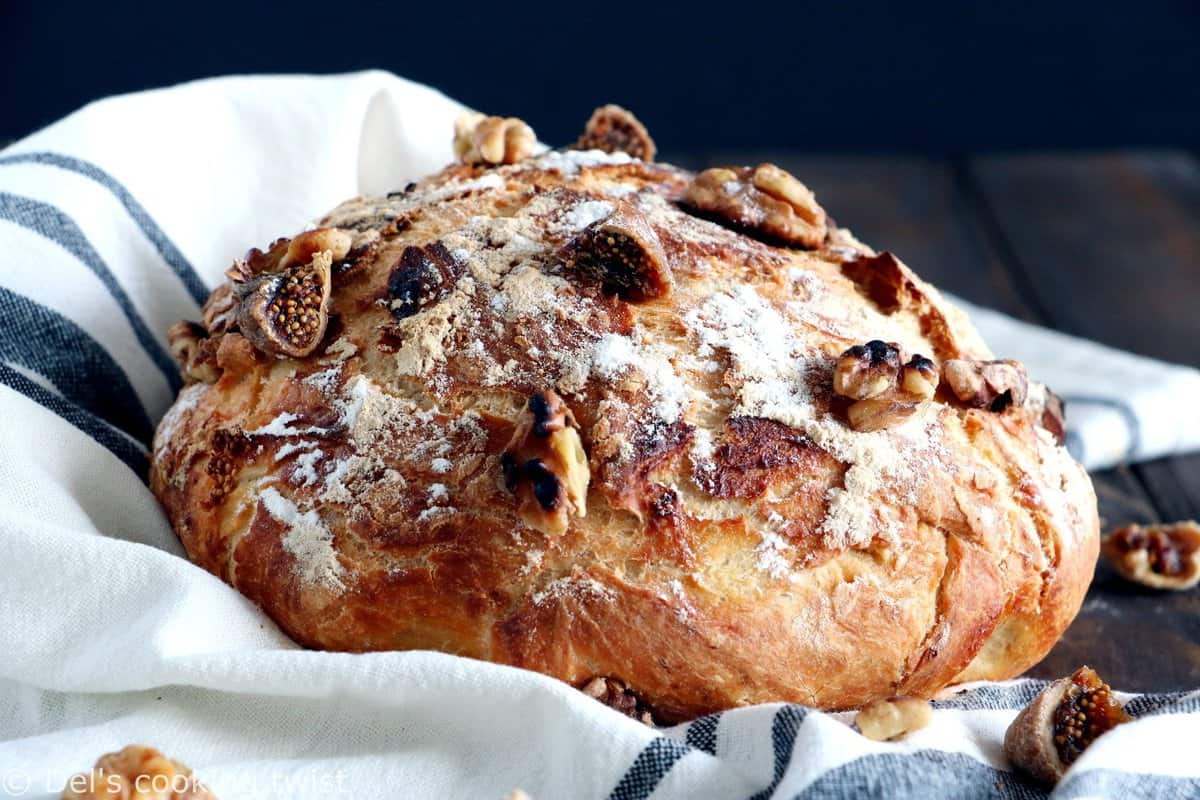 Rustic Fig and Walnut No Knead Bread