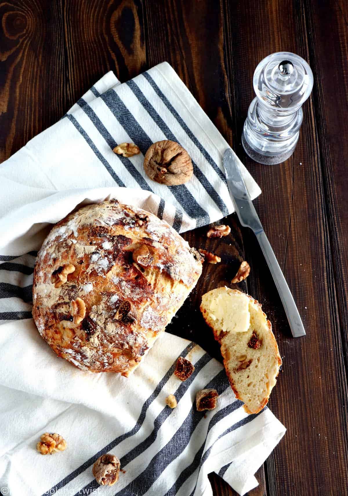 Rustic Fig and Walnut No Knead Bread