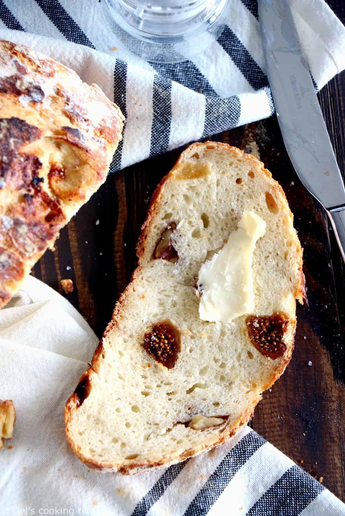 Rustic Fig and Walnut No Knead Bread