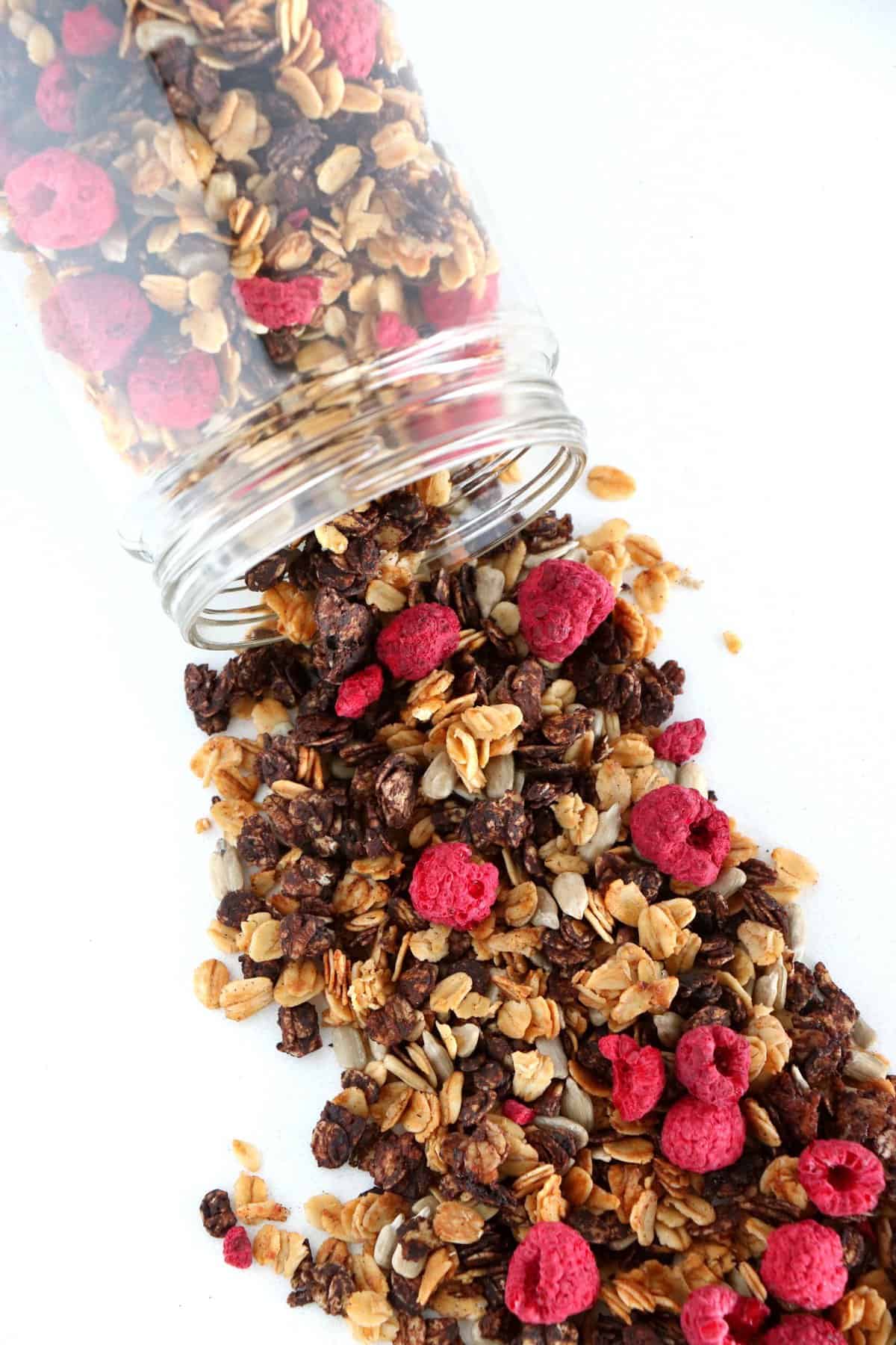 Sugar-Free Cocoa Raspberry Granola