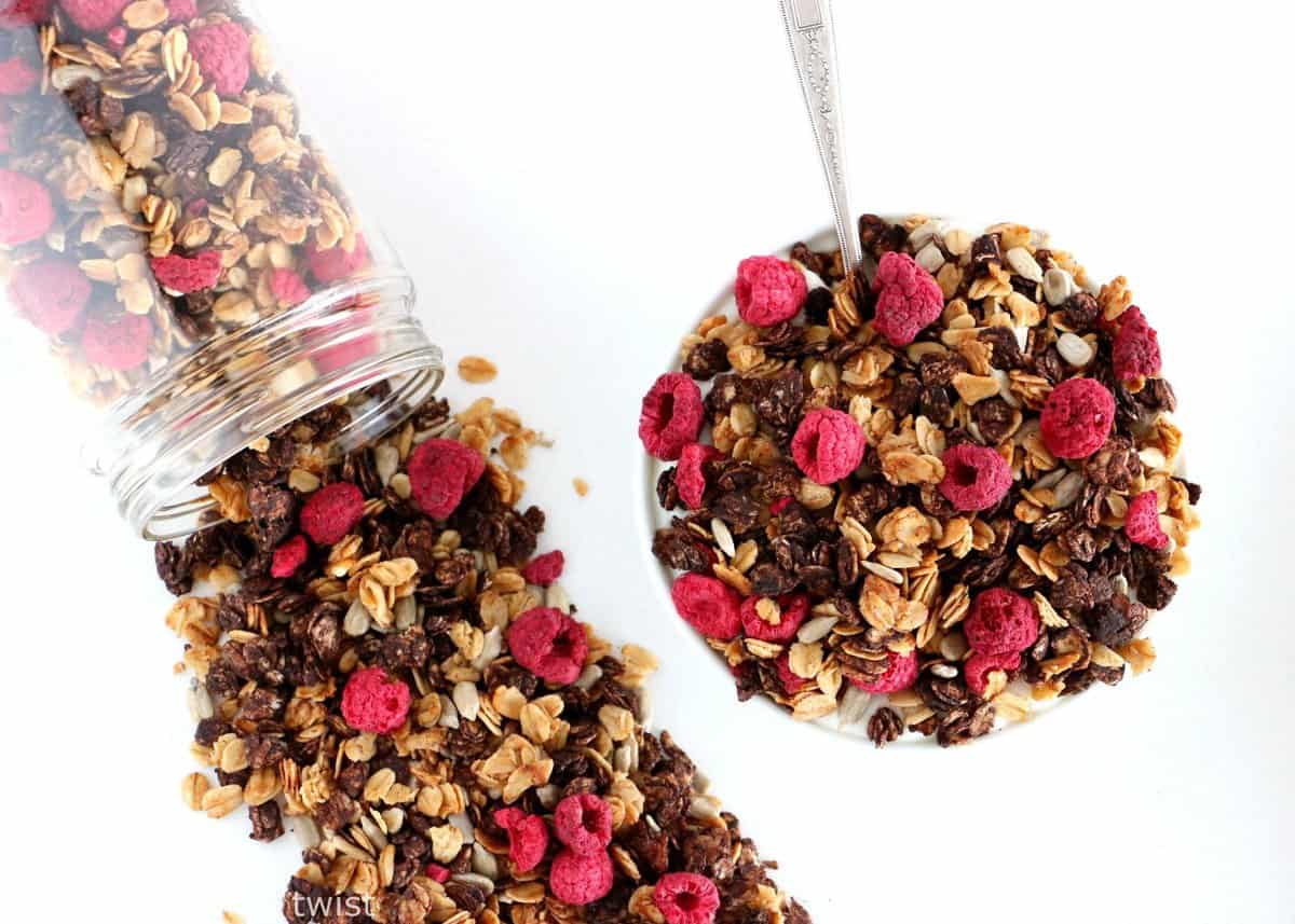 Sugar-Free Cocoa Raspberry Granola