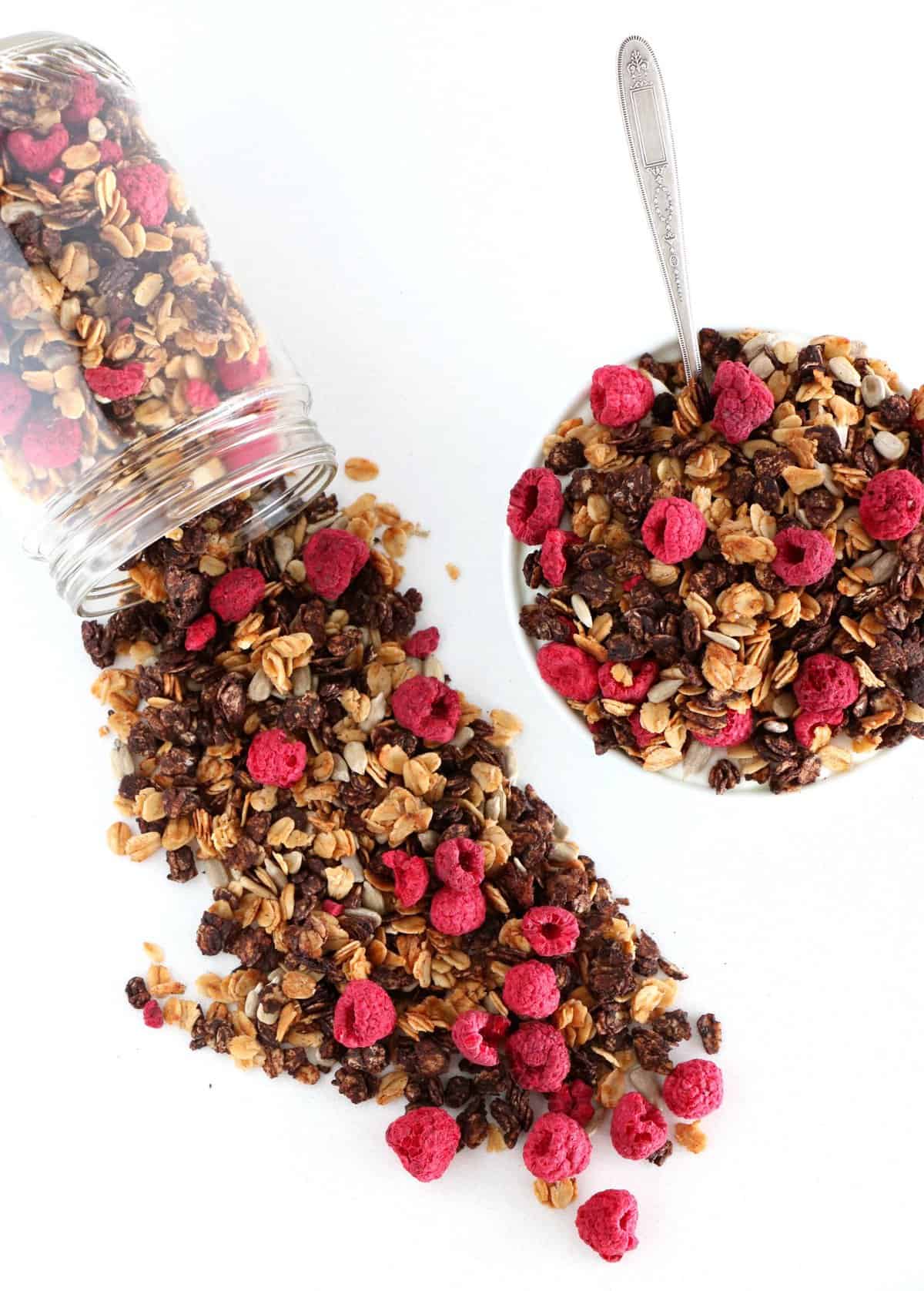 Granola sans sucre cacao-framboises