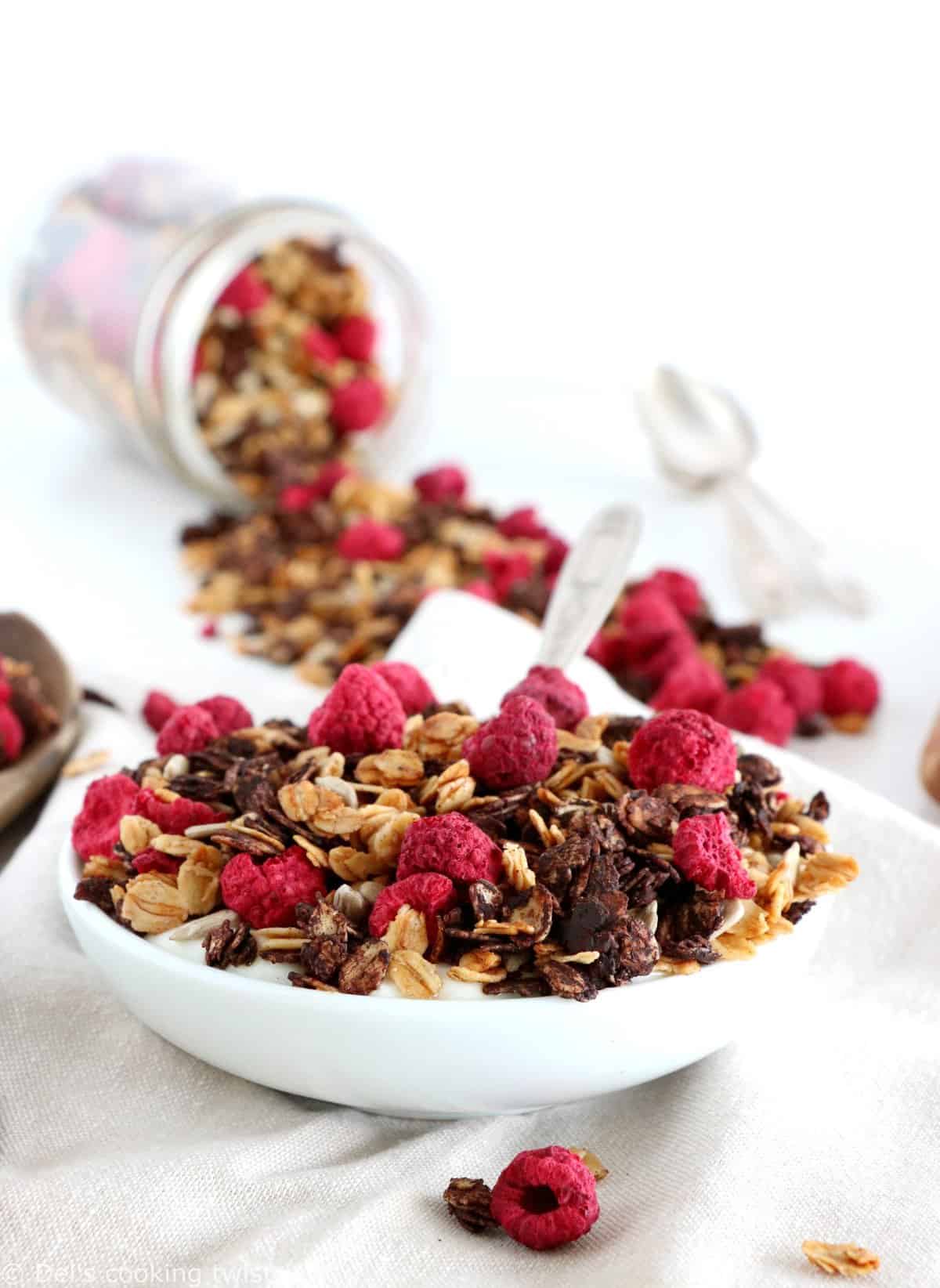 Granola sans sucre cacao-framboises