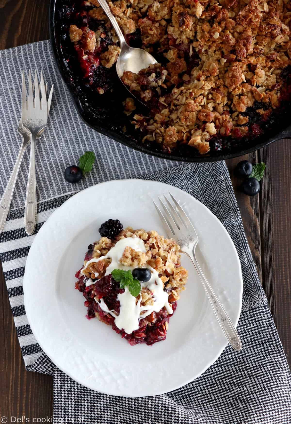 Triple Berry Crisp with White Chocolate Sauce