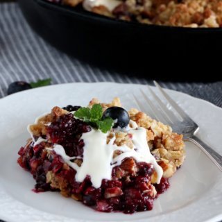 Triple Berry Crisp with White Chocolate Sauce