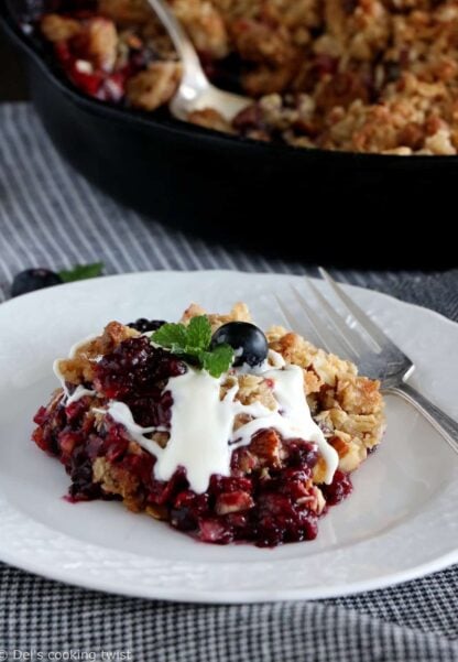 Triple Berry Crisp with White Chocolate Sauce