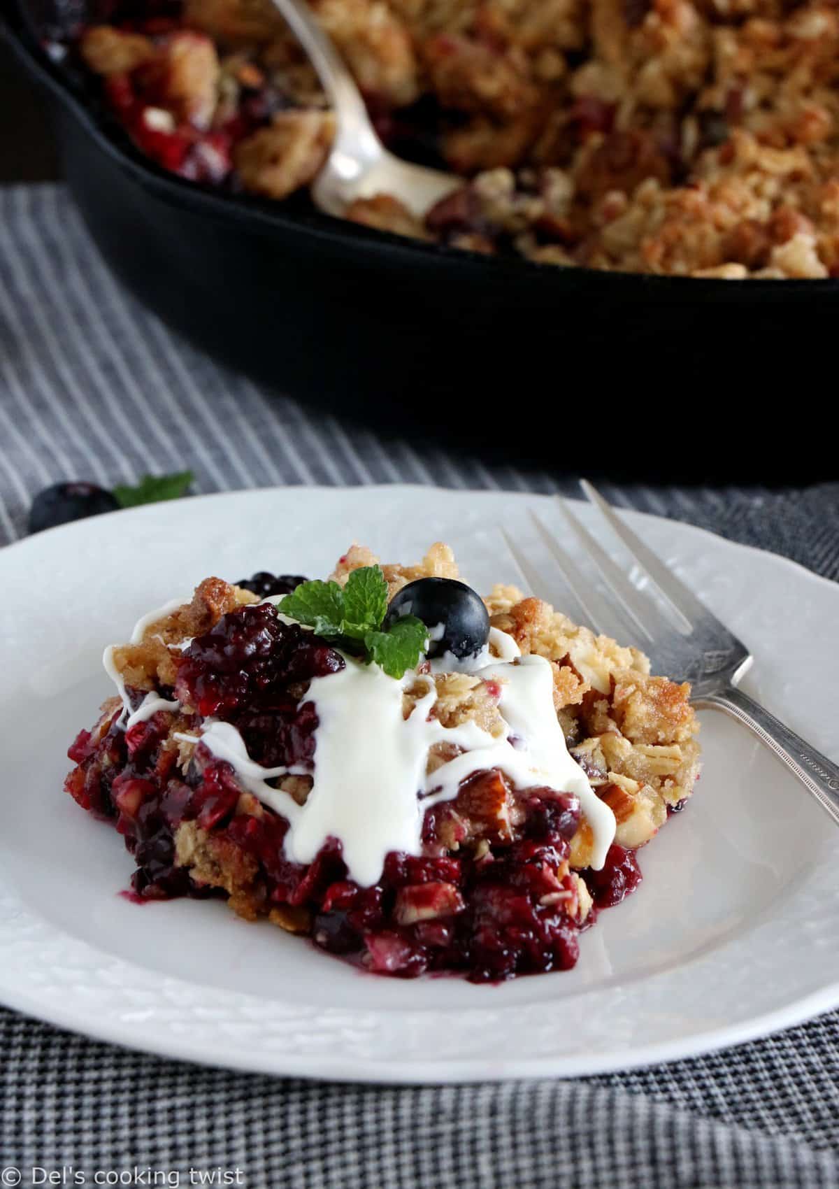 Triple Berry Crisp with White Chocolate Sauce