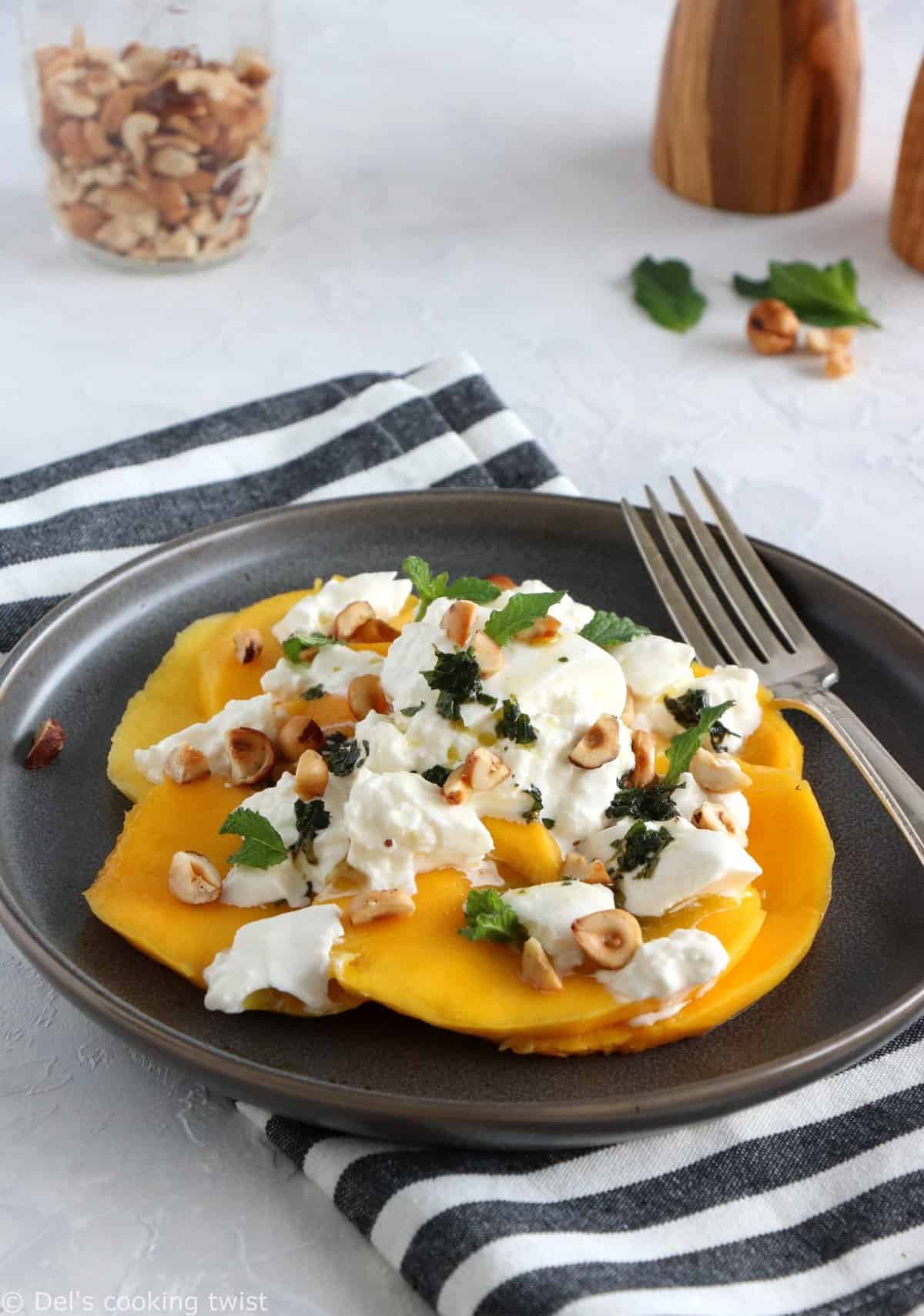 Nutty Mango Burrata Salad with Mint Pesto