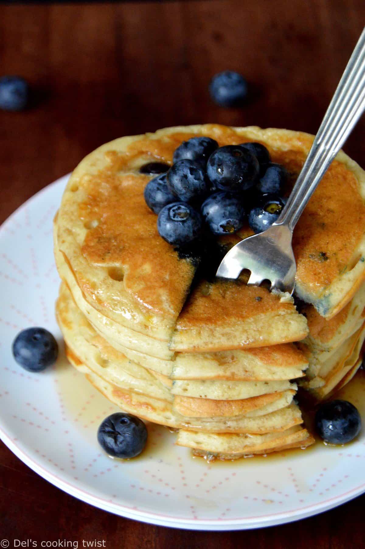 Fluffy Greek Yogurt Blueberry Pancakes