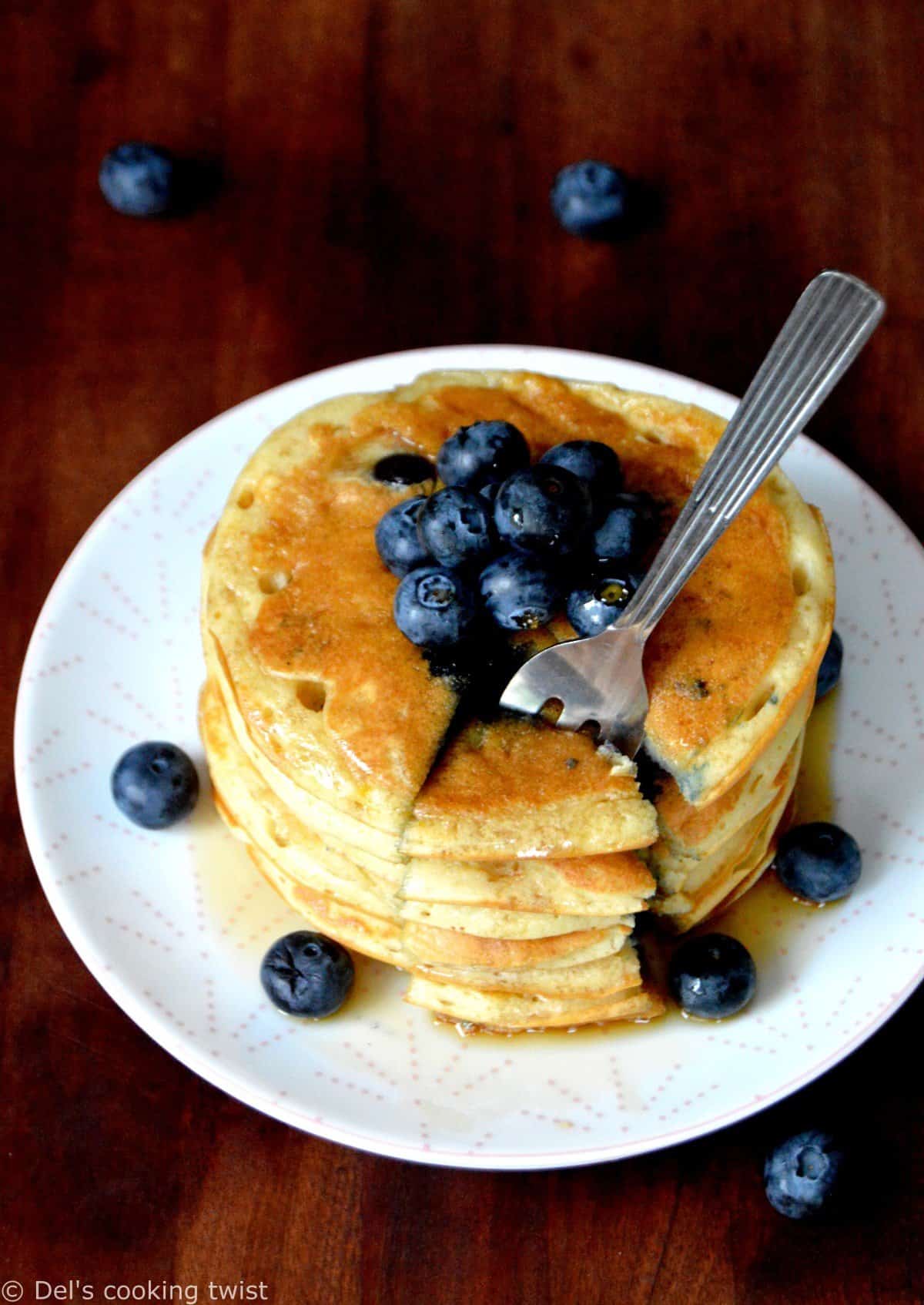 Fluffy Greek Yogurt Blueberry Pancakes