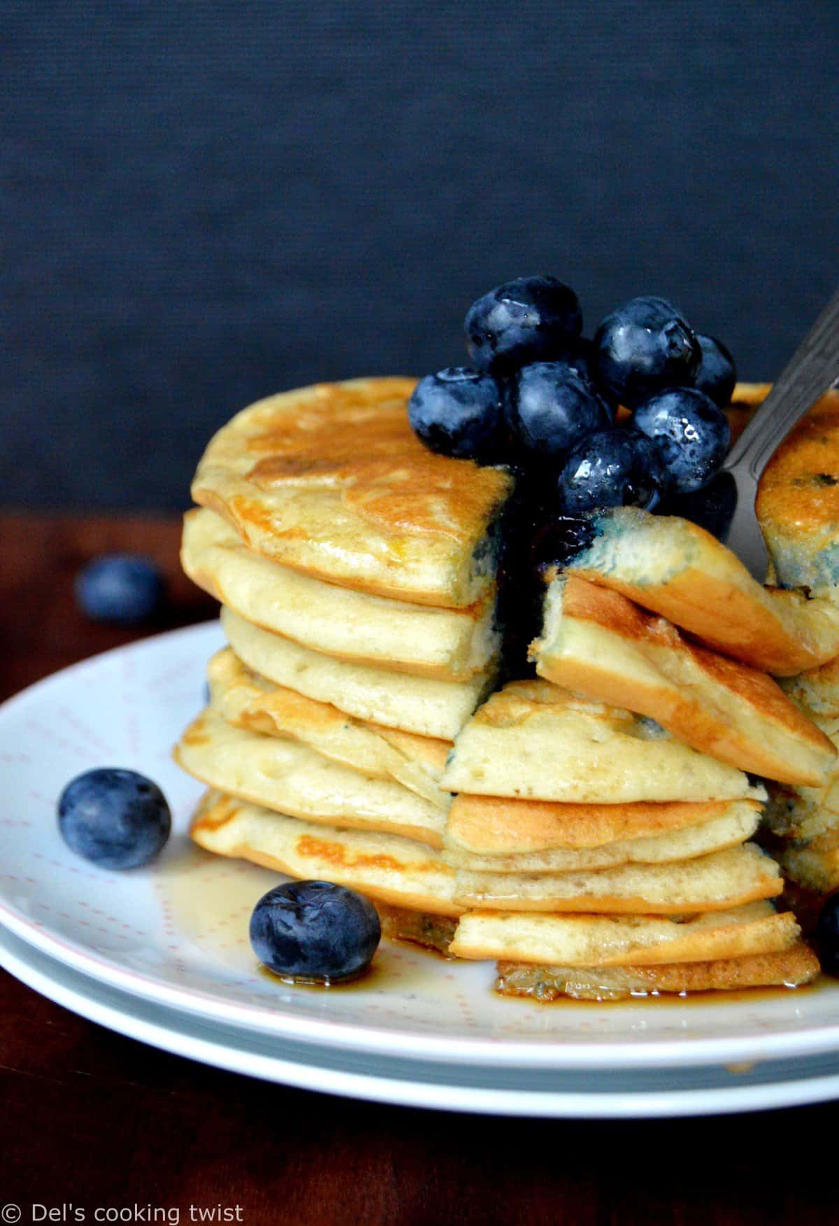 Fluffy Greek Yogurt Blueberry Pancakes