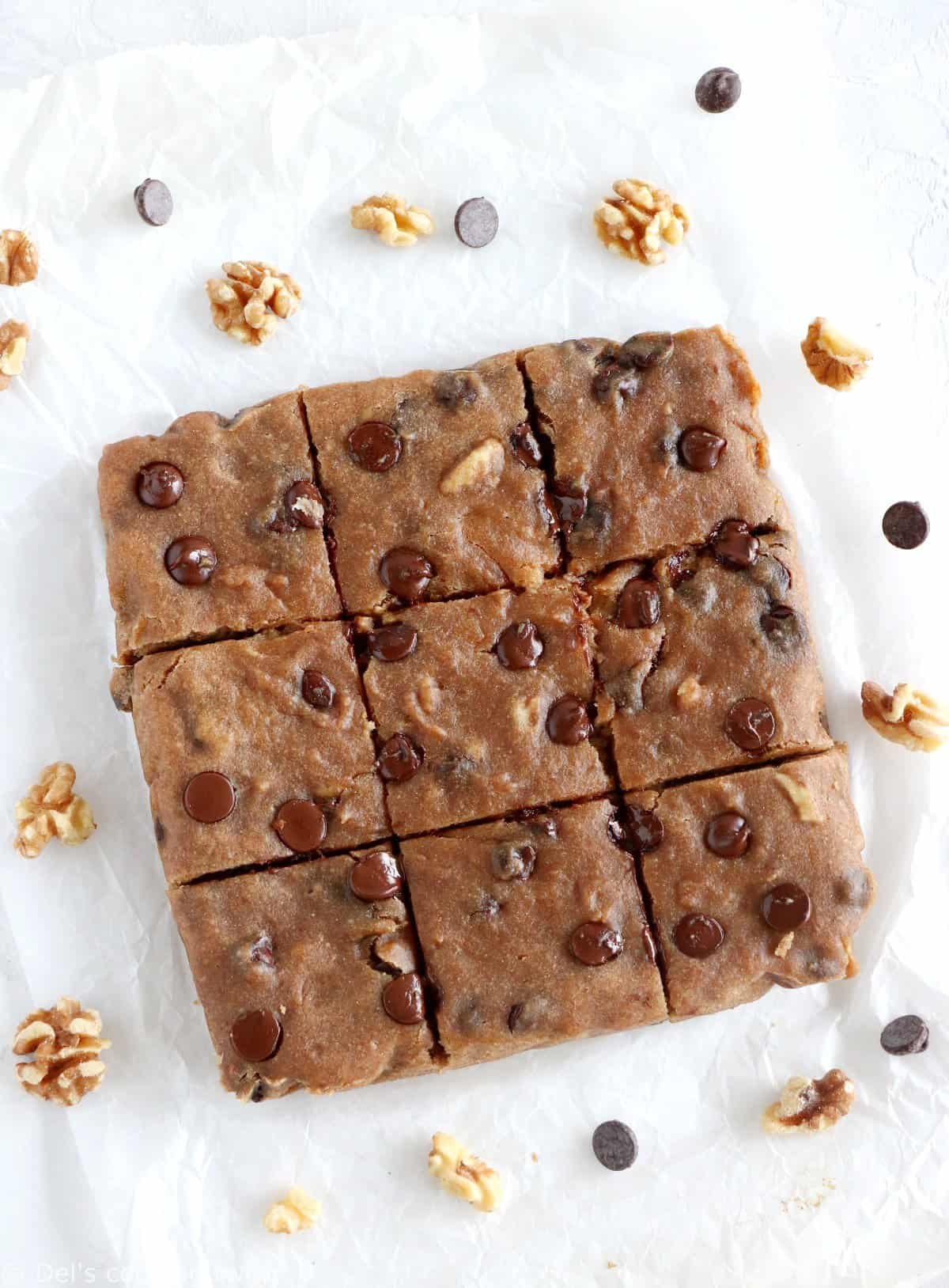 Blondie vegan aux pépites de chocolat (sans sucre ajouté)