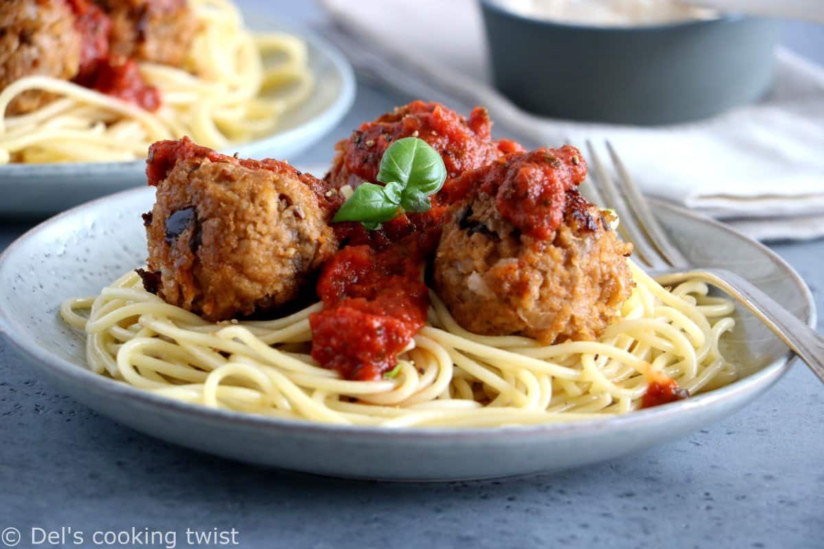 Boulettes d'aubergines végétariennes et spaghettis de kamut®