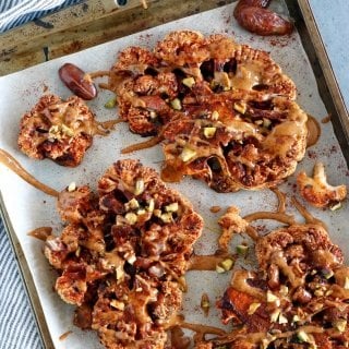 Cauliflower Steaks with Tahini-Harissa Sauce