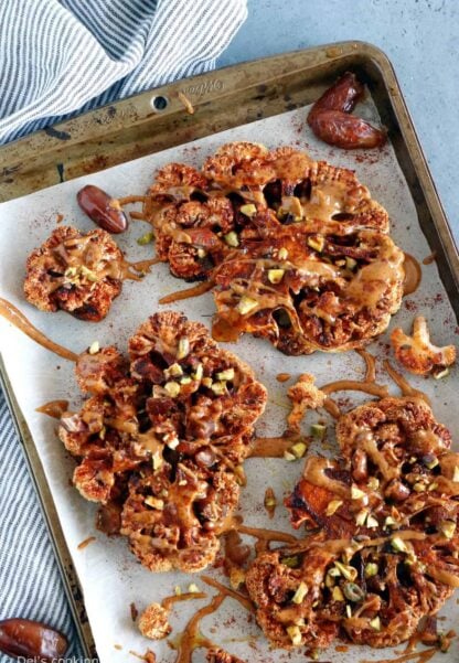 Cauliflower Steaks with Tahini-Harissa Sauce