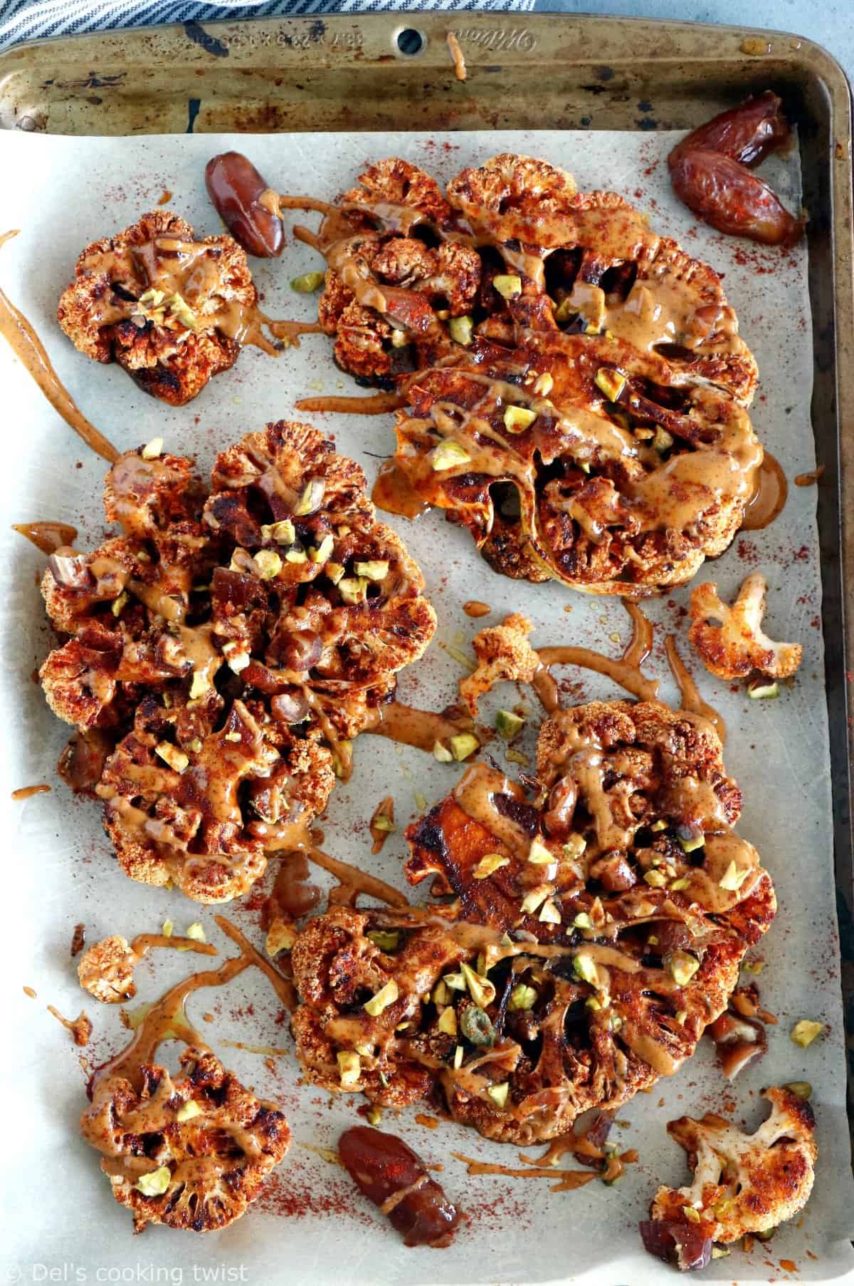 Cauliflower Steaks with Tahini-Harissa Sauce