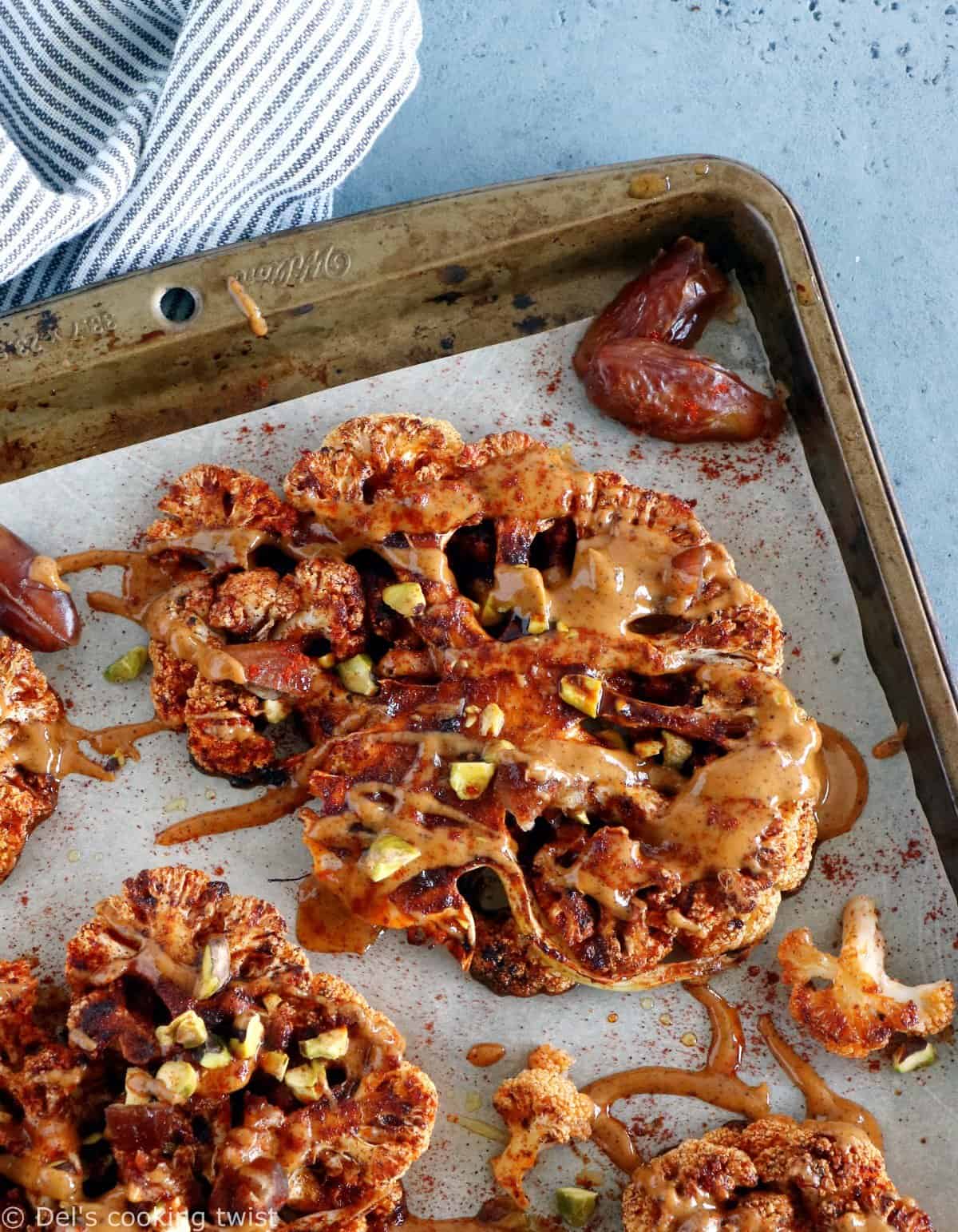 Cauliflower Steaks with Tahini-Harissa Sauce