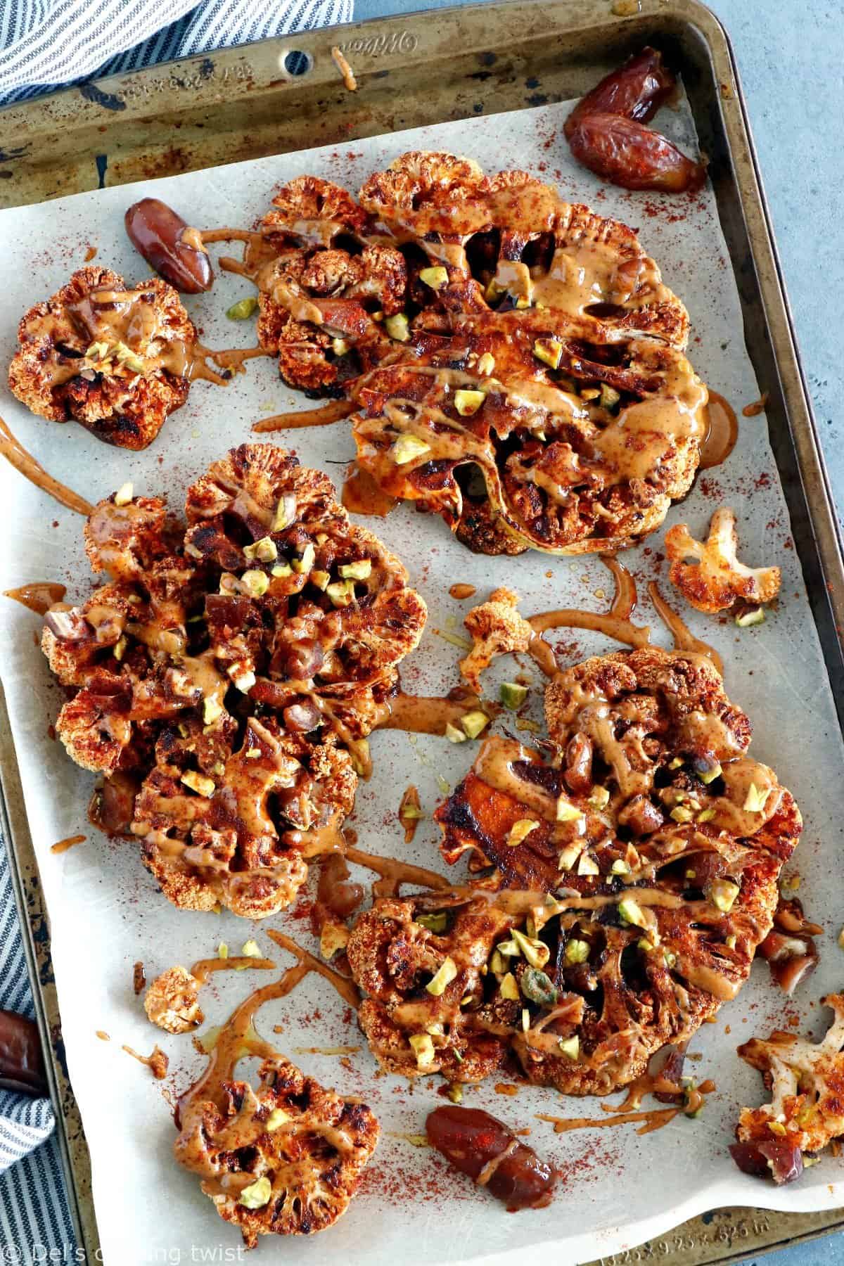 Cauliflower Steaks with Tahini-Harissa Sauce