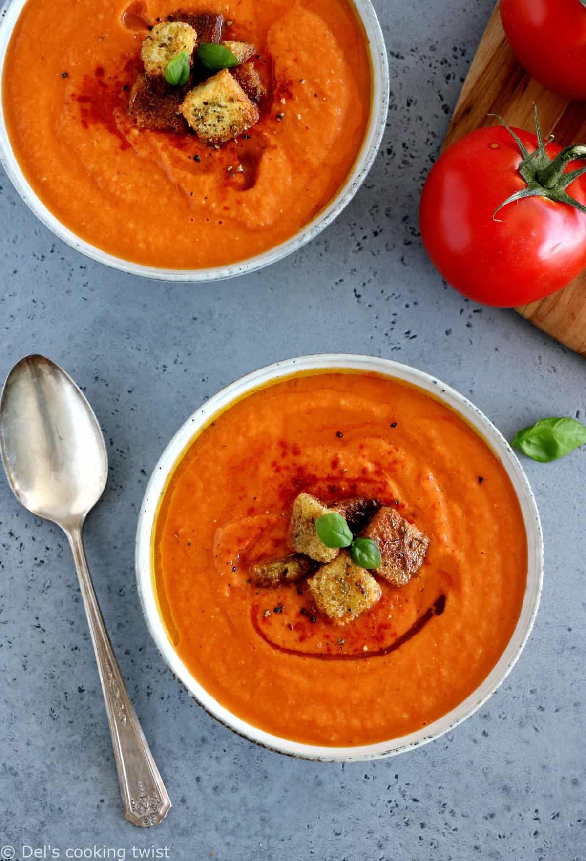 Soupe de tomates et poivrons rôtis (vegan)