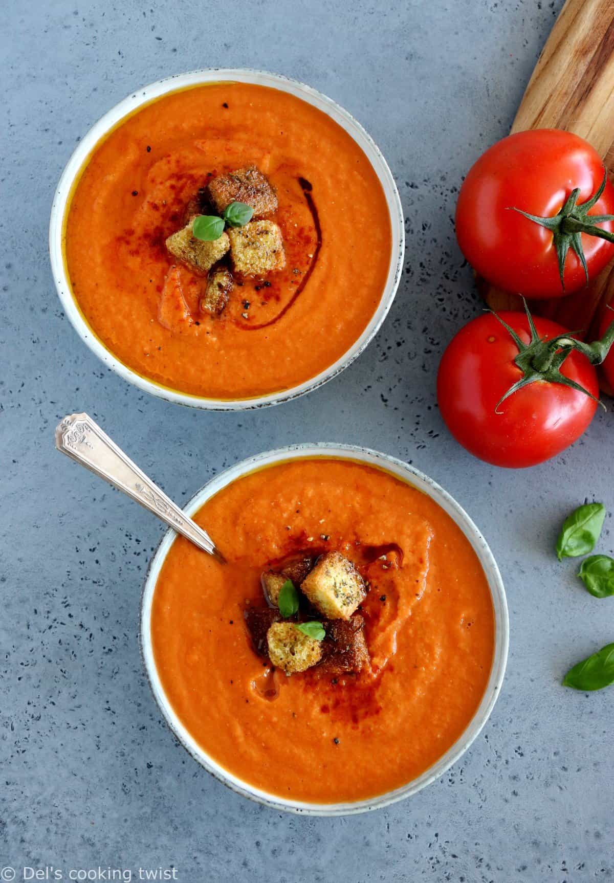 Soupe de tomates et poivrons rôtis (vegan)