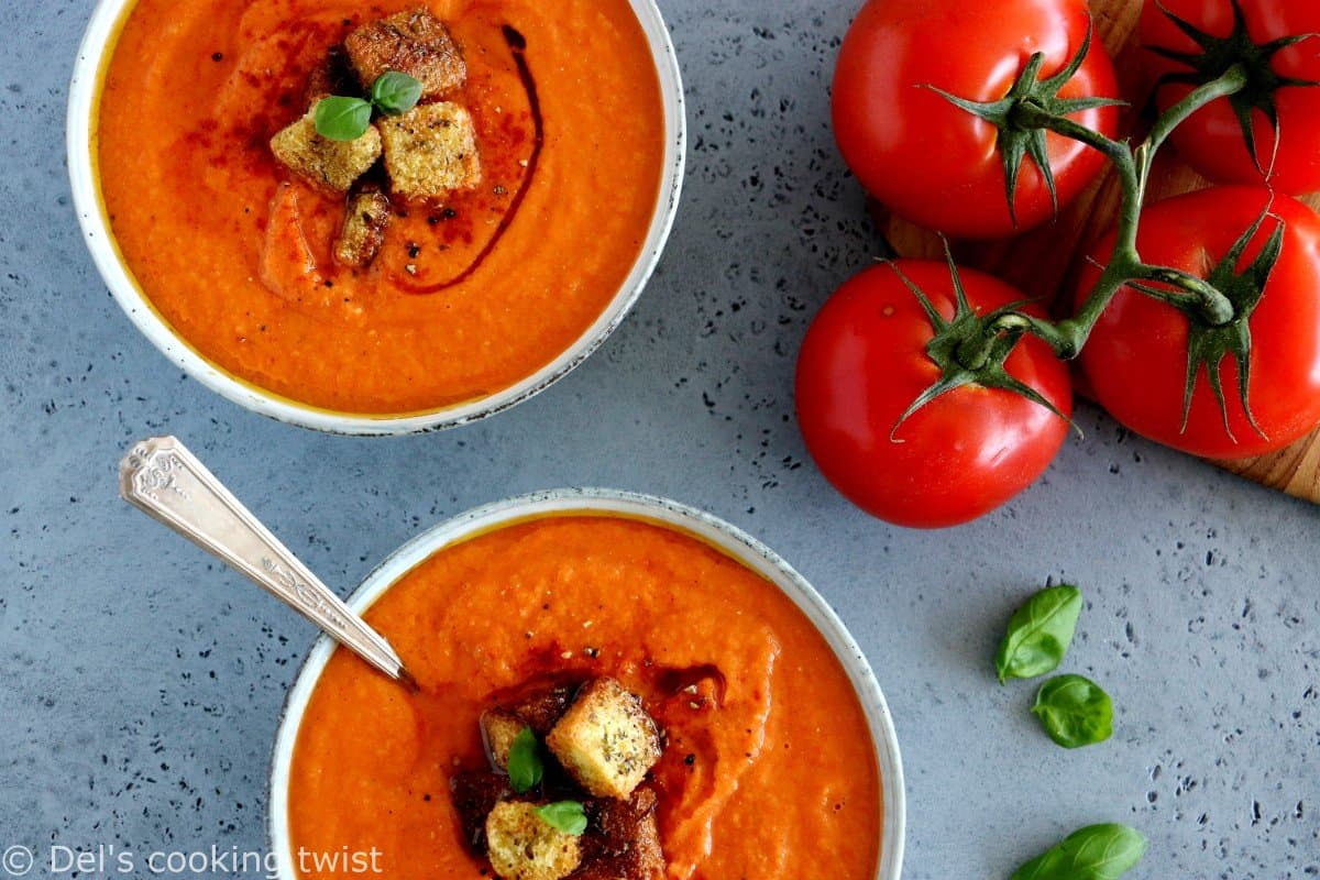 Soupe de tomates et poivrons rôtis (vegan)