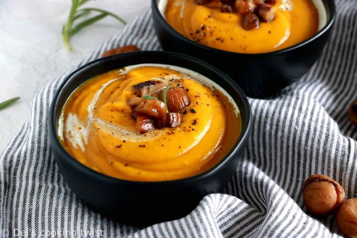 Pumpkin chestnut and red lentil soup