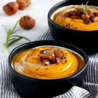 Pumpkin chestnut and red lentil soup