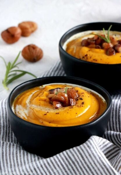 Pumpkin chestnut and red lentil soup