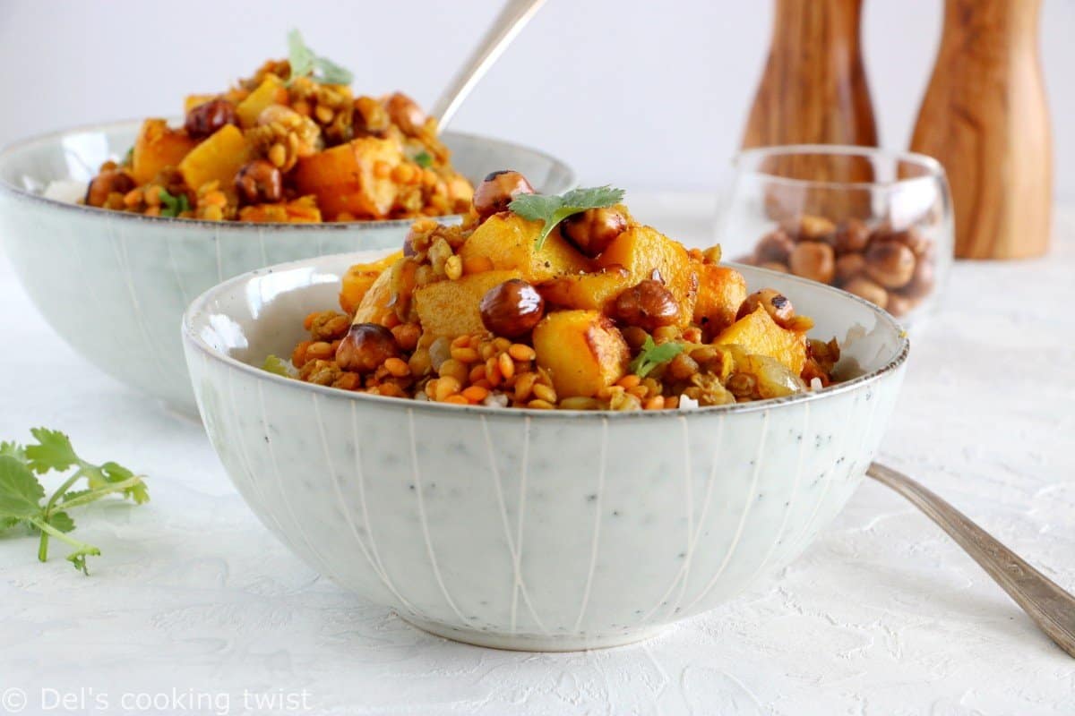 Red Lentil Dahl with Roasted Pumpkin and Hazelnut