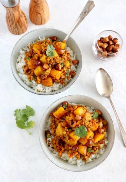 Red Lentil Dahl with Roasted Pumpkin and Hazelnut