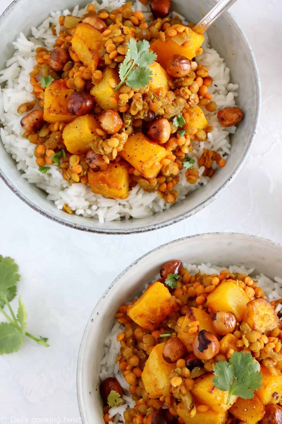 Red Lentil Dahl with Roasted Pumpkin and Hazelnut