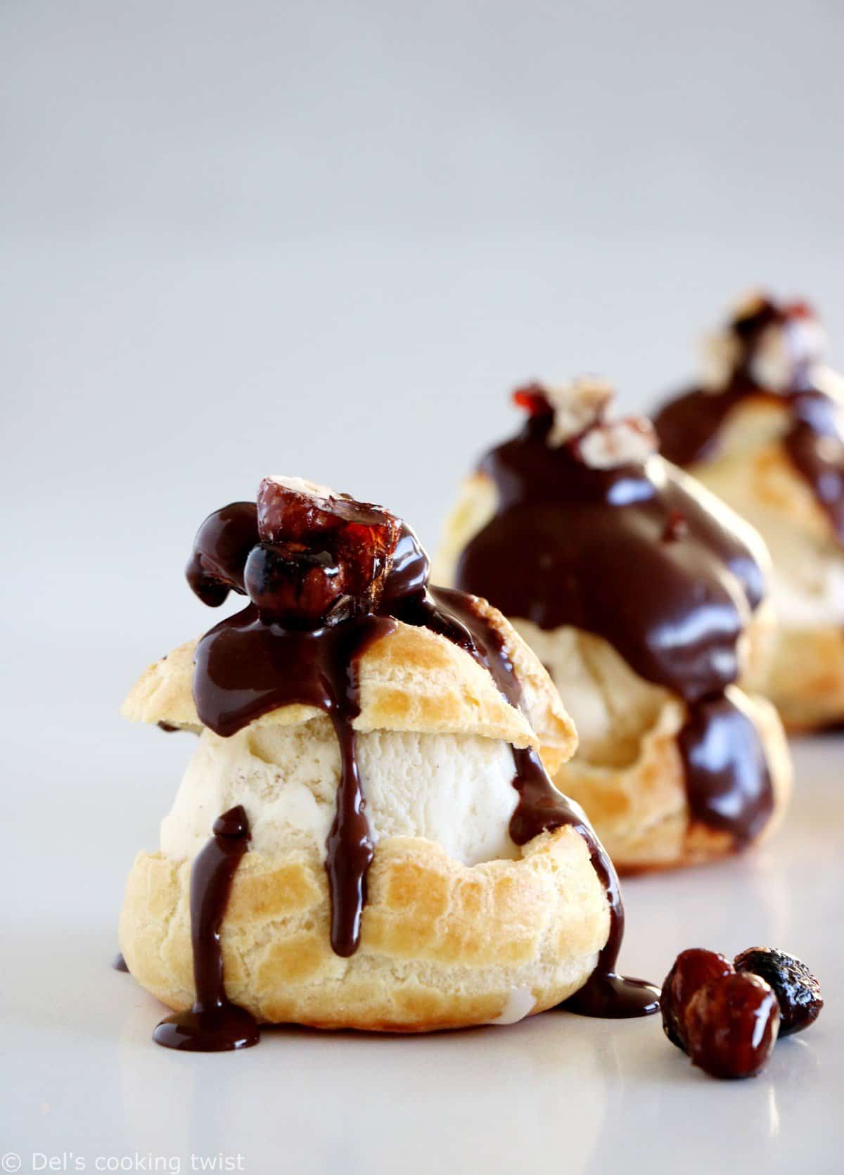 Chocolate Profiteroles with Candied Hazelnuts