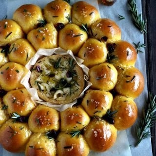 Rosemary Sweet Potato Bread Wreath with Baked Camembert