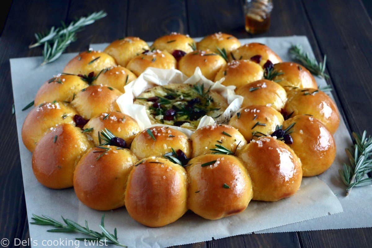 Rosemary Sweet Potato Bread Wreath with Baked Camembert