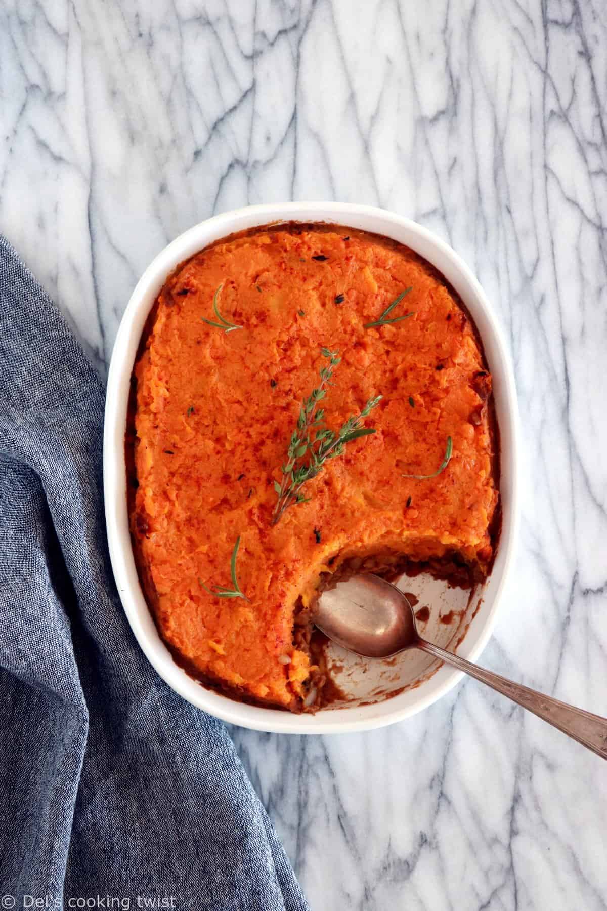 Parmentier vegan de courges et patates douces aux lentilles