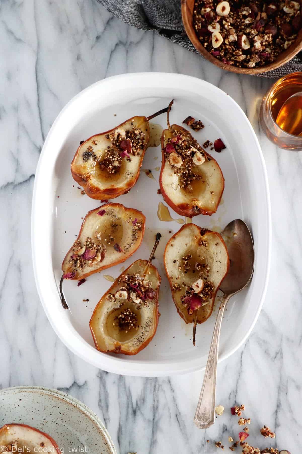 Cardamom-Infused Pears with Quinoa-Nut Crunch