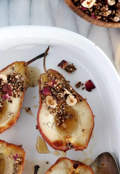 Cardamom-Infused Pears with Quinoa-Nut Crunch