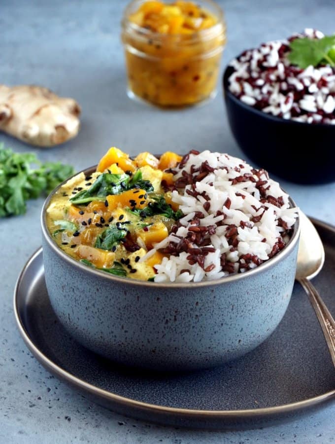 Mango Chutney Tofu Curry with Wild Rice (vegan, gluten-free)