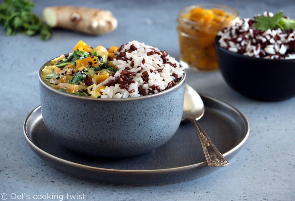 Curry de chutney de mangue, tofu et riz sauvage (vegan, sans gluten)