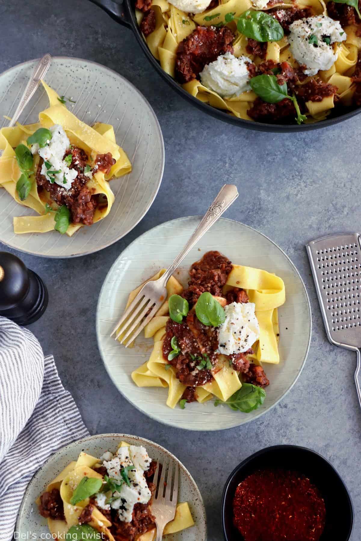 Sauce bolognaise vegan lentilles et noix