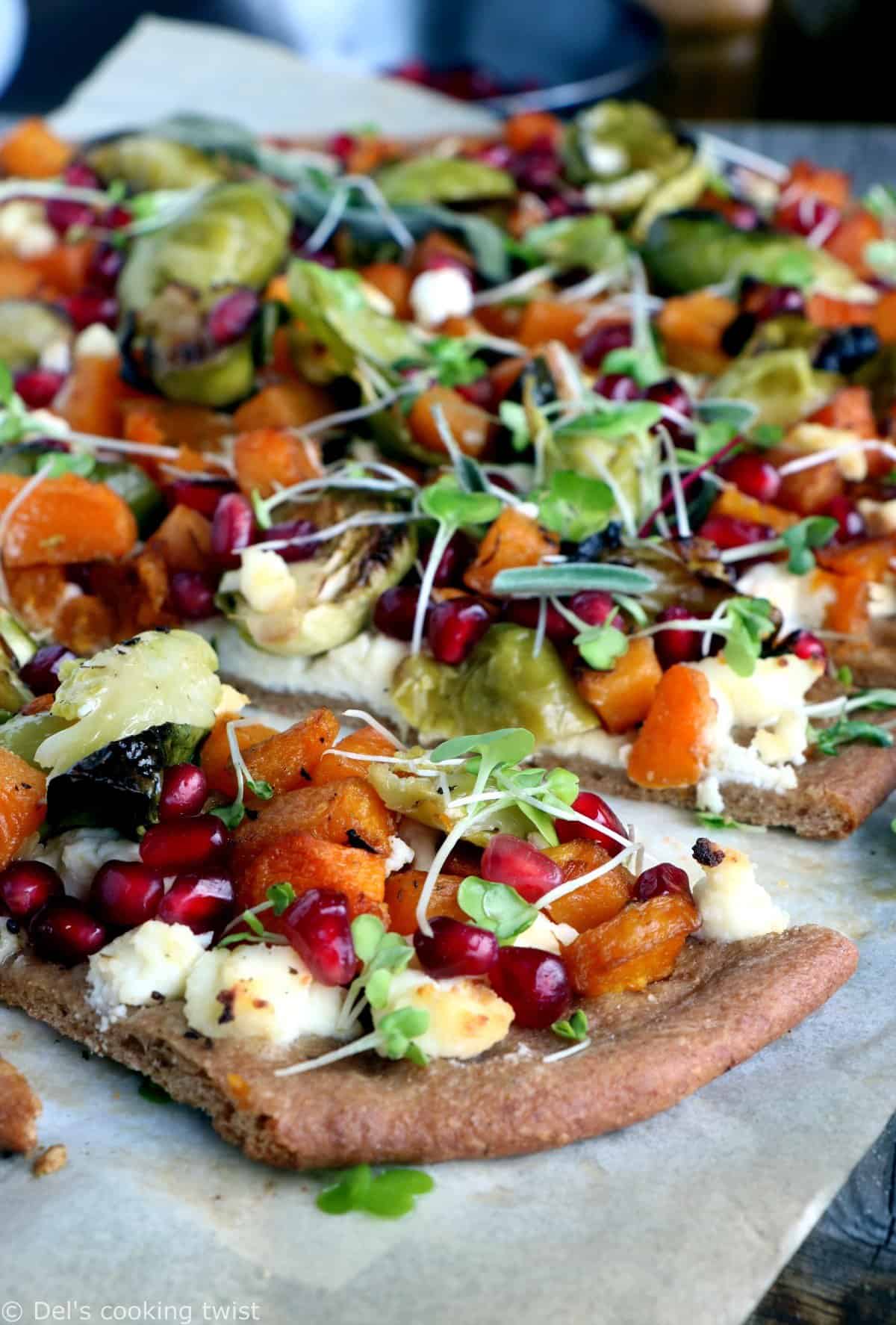 Pizza complète à la courge butternut et aux choux de Bruxelles