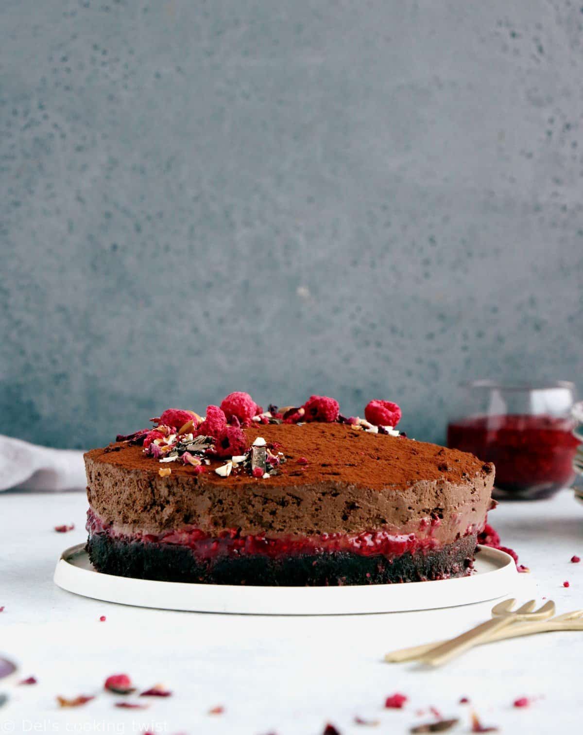 Gâteau mousse au chocolat et framboises