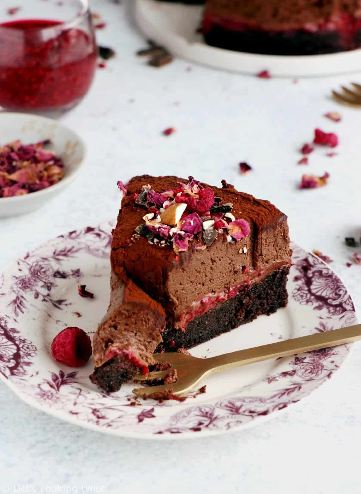 Gâteau mousse au chocolat et framboises